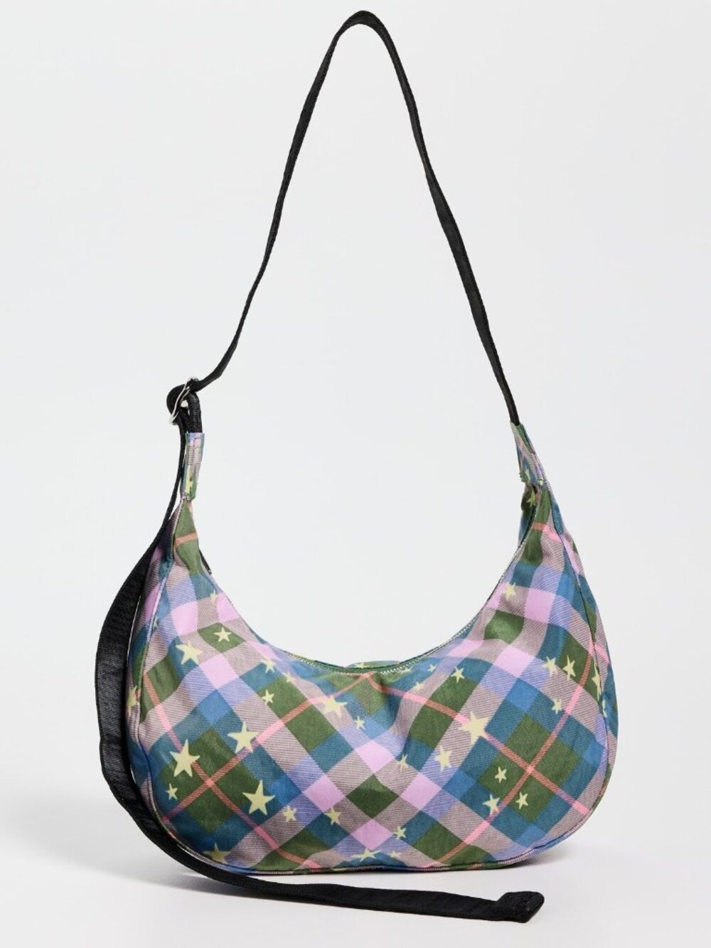 NWT Baggu Medium Crescent Bag - Green Star Plaid - Picture 7 of 8